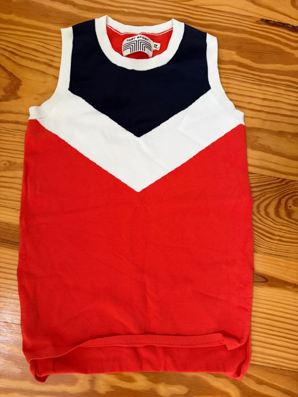 Tory Sport Red White Navy Chevron Sleeveless Knit Top